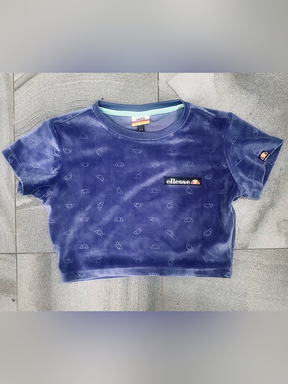 Women’s Ellesse Vintage Purple Velour Short Sleeve Crop Top Size S